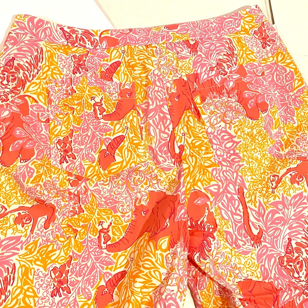 Lilly Pulitzer Vintage cropped pant Pink Orange elephant monkey lion size 10 - Picture 2 of 9